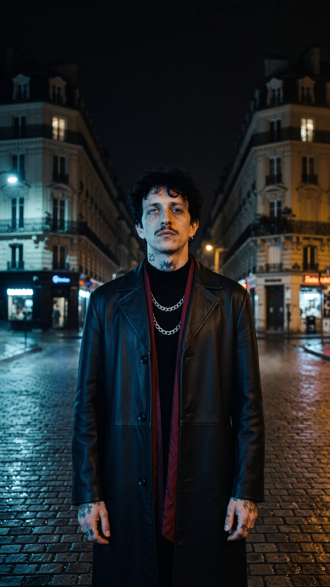 Lazare dans une rue haussmannienne mouillée